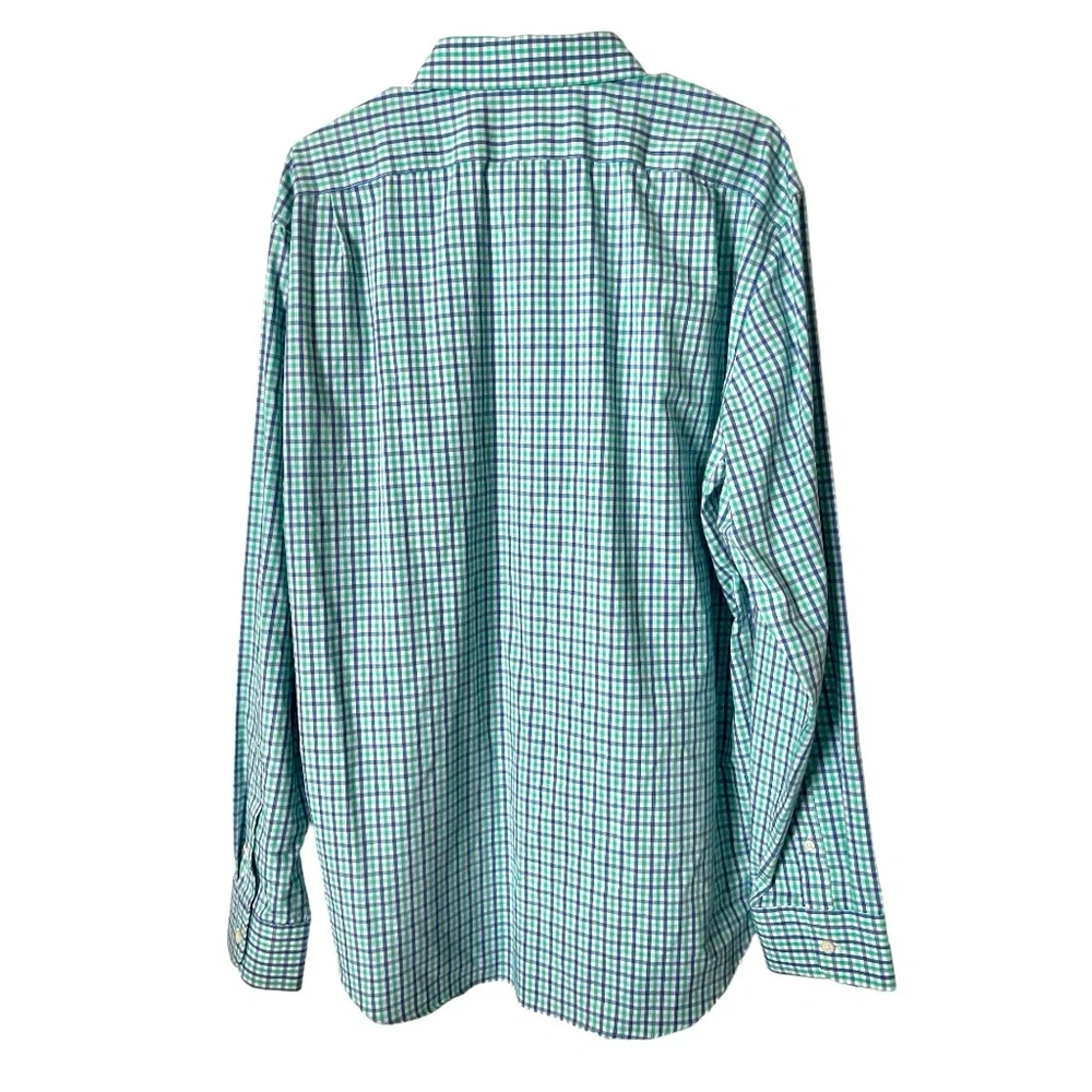 J. Crew Slim Fit Flex Wrinkle Free‎ Blue Green Check Button Down Shirt XL